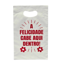 SACOLA PIGMENTADA 20 X 30 BRANCA IMP. MODELO FELICIDADE - FARDO COM 10 PACOTES (50 UND POR PACOTE)