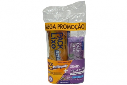 KIT PROMOCIONAL PACKLIXO REFORCADO 50L E PIA E BANHEIRO LAVANDA CAIXA COM 15 KITS