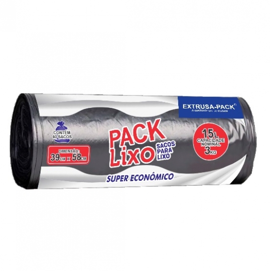PACK LIXO SUPER ECONOMICO 15 LITROS PRETO FarDo com 20 rolos (40 UN por rolo)