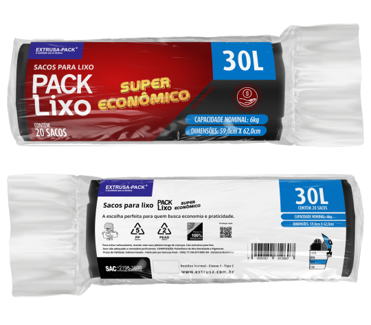 PACK LIXO SUPER ECONOMICO 30 LITROS PRETO FarDo com 20 rolos (20 UN por rolo)