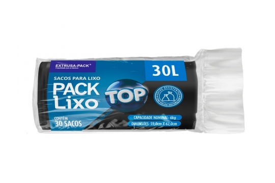 SACO DE LIXO TOP 30 LITROS PRETO (59X62 CM) - FARDO COM 10 ROLOS (30 UND POR ROLO)