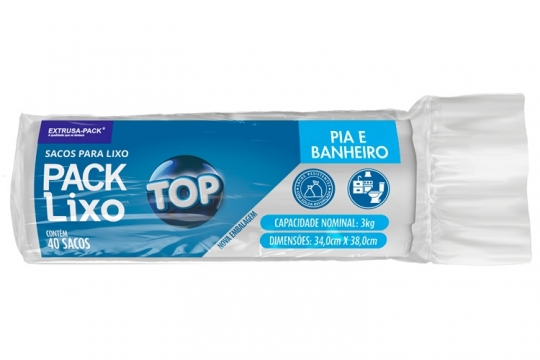 SACO DE LIXO TOP PIA E BANHEIRO (34X38 CM) - CAIXA COM 24 ROLOS (40 UND POR ROLO)