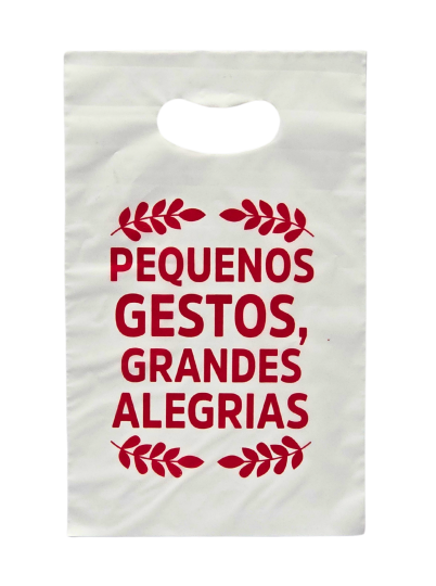 SACOLA PIGMENTADA 20 X 30 BRANCA IMP. MODELO ALEGRIA - FARDO COM 10 PACOTES (50 UND POR PACOTE)