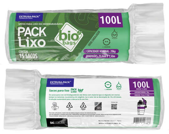 PACK LIXO BIOBAGS 100 LITROS VERDE 75X105 FD 10X15 UN