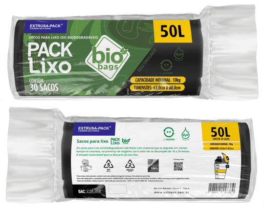 PACK LIXO BIOBAGS 050 LITROS PRETO 63X80 FD 10X30 UN