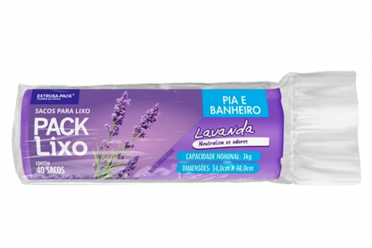 SACO DE LIXO LAVANDA PIA E BANHEIRO (34X38 CM) - CAIXA COM 24 ROLOS (40 UND POR ROLO)