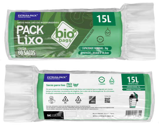 PACK LIXO BIOBAGS 015 LITROS VERDE 39X58 FD 10X60 UN