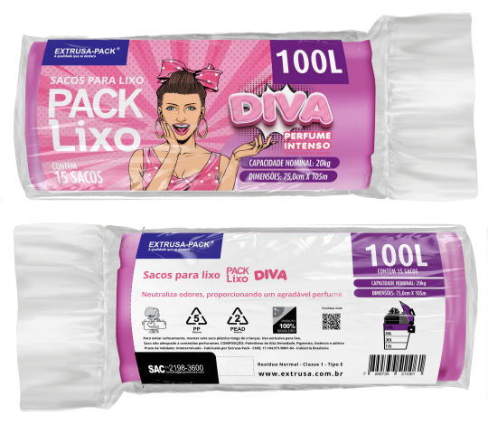PACK LIXO DIVA 100 LITROS 75X105 ROSA FD 10X15 UN