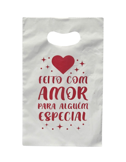 SACOLA PIGMENTADA 20 X 30 BRANCA IMP. MODELO AMOR - FARDO COM 10 PACOTES (50 UND POR PACOTE)